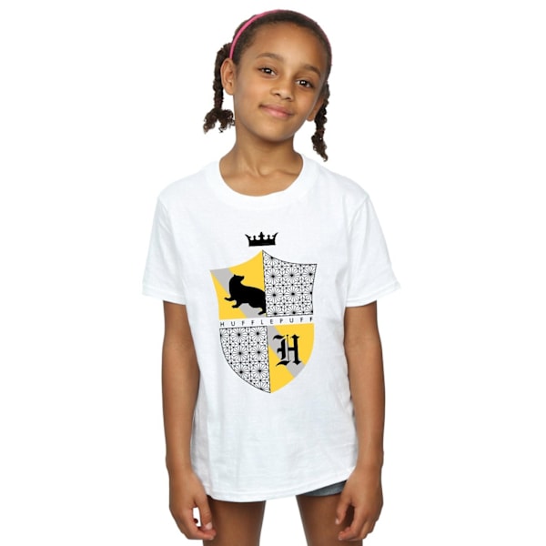 Harry Potter T-shirt i bomull med Hufflepuff-sköld för flickor 9-11 år White 9-11 Years