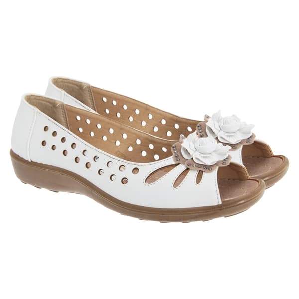 Boulevard Dam/Dam Punched Open Toe Blomma Vardagsskor 9 White 9 UK