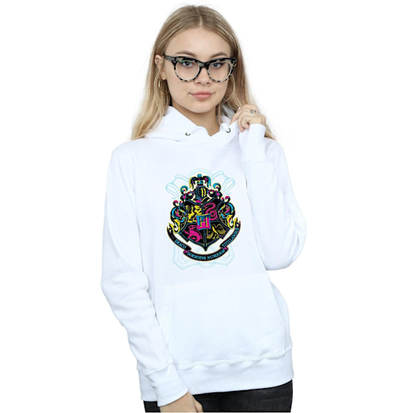 Harry Potter Dam/Kvinnor Neon Hogwarts Crest Hoodie S Vit White S