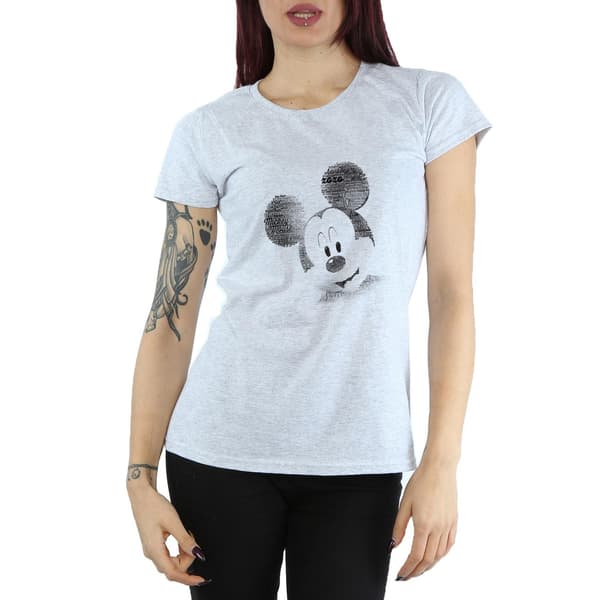 Disney Dam/Dam Mickey Mouse Text Face T-shirt i bomull M He Heather Grey M
