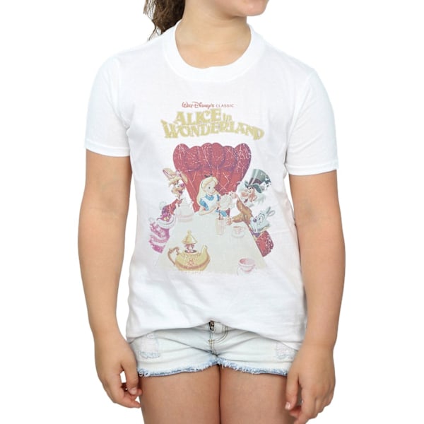 Disney Girls Alice In Wonderland Retro Poster Bomull T-Shirt 9- White 9-11 Years