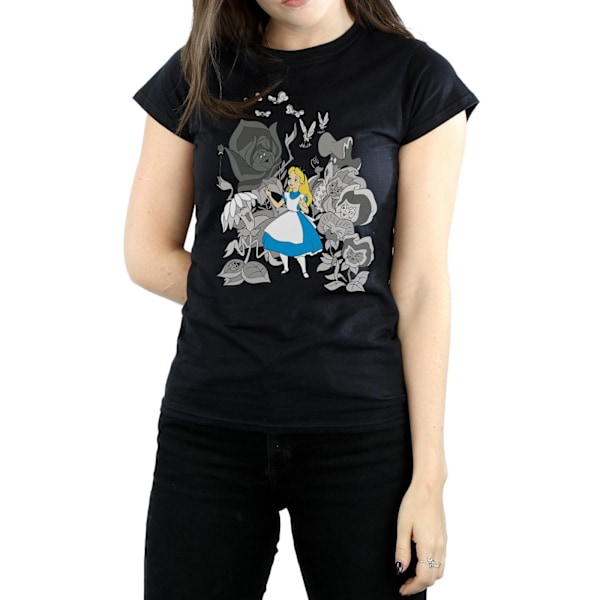 Alice i Underlandet Dam/Dam Blommor Bomull T-shirt L Svart Black L