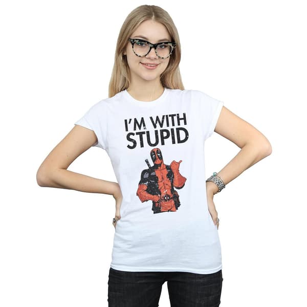 Marvel Dam Deadpool I´m With Stupid T-shirt i bomull M White M