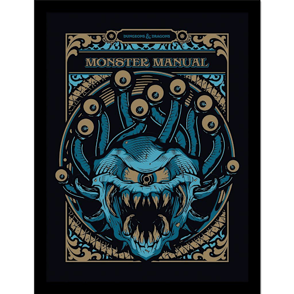 Dungeons & Dragons Monster Manual inramad affisch 40cm x 30cm Svart/Blå/Guld Black/Blue/Gold 40cm x 30cm
