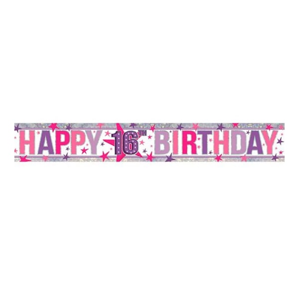 Amscan Holografisk Happy 16th Birthday Banner En Storlek Rosa Pink One Size