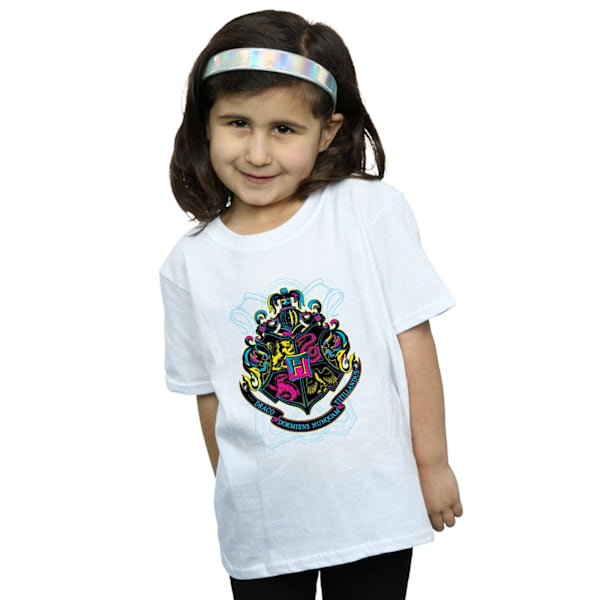 Harry Potter Neon Hogwarts Crest Bomull T-shirt för flickor 7-8 år White 7-8 Years