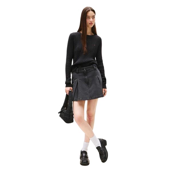 Tommy Jeans Dam Kabelstickad Långärmad Tröja Topp 1 Black 16 UK