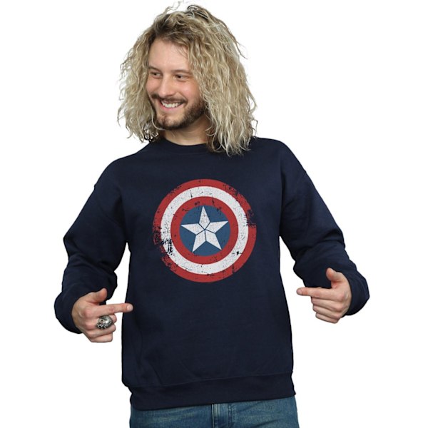 Marvel Herr Captain America Civil War Distressed Shield Sweatshirt Navy Blue XXL