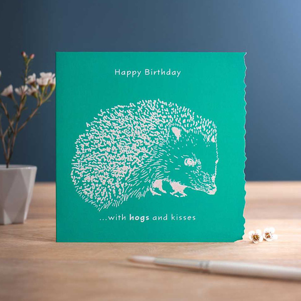 Deckled Edge Colour Block Animal Gratulationskort En Storlek Happy Happy Birthday With Hogs And Kisses One Size