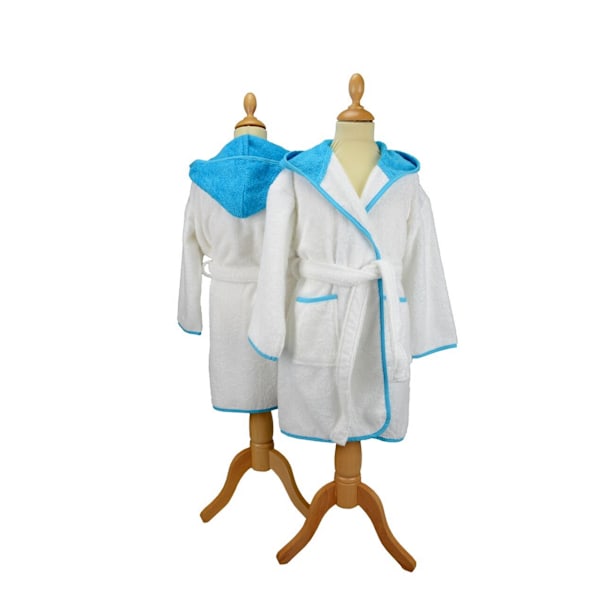 A&R Towels Barn/Barn Pojkar & Flickor Badrock med Huva 12/14 White/Aqua Blue 12/14 Years