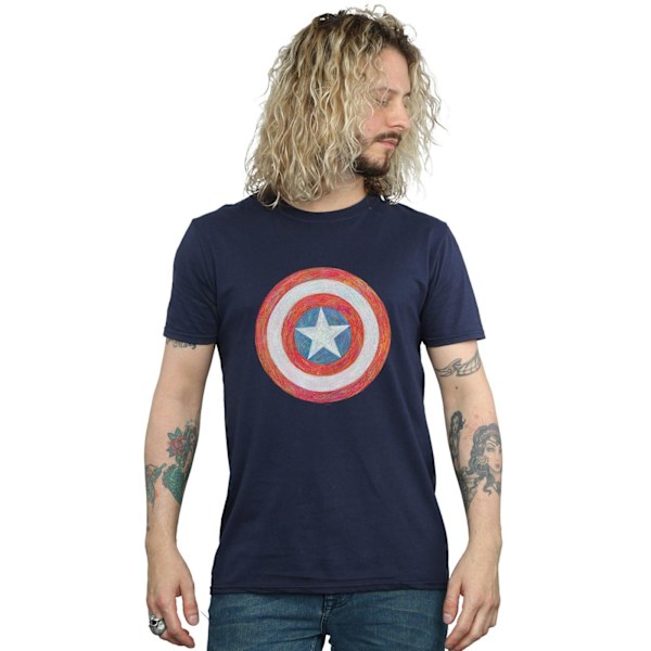 Marvel Herr Captain America Sketched Shield T-Shirt XXL Marinblå Navy Blue XXL