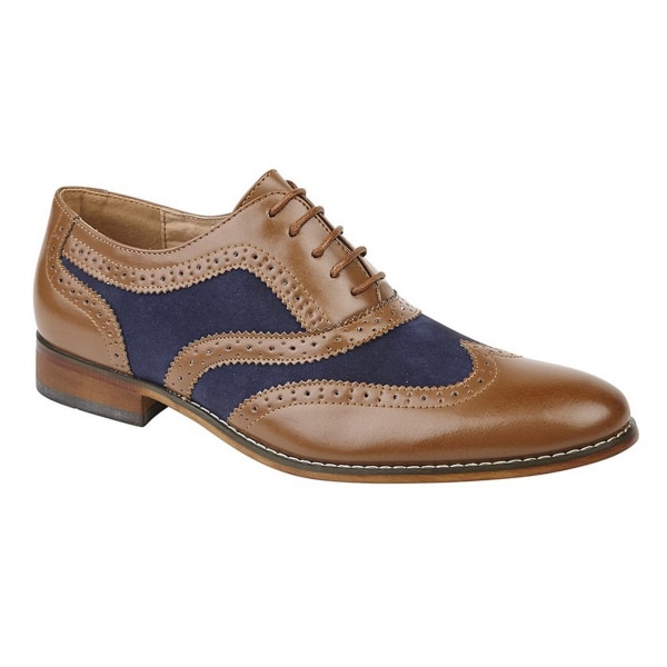 Roamers Boys 5 Eye Brogue Oxford Shoes 5.5 UK Tan/Navy Tan/Navy 5.5 UK