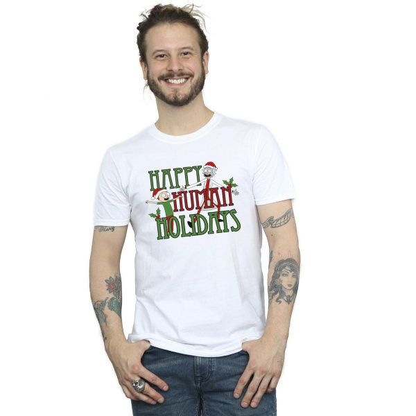 Rick And Morty Mens Happy Human Holidays T-shirt L Vit White L