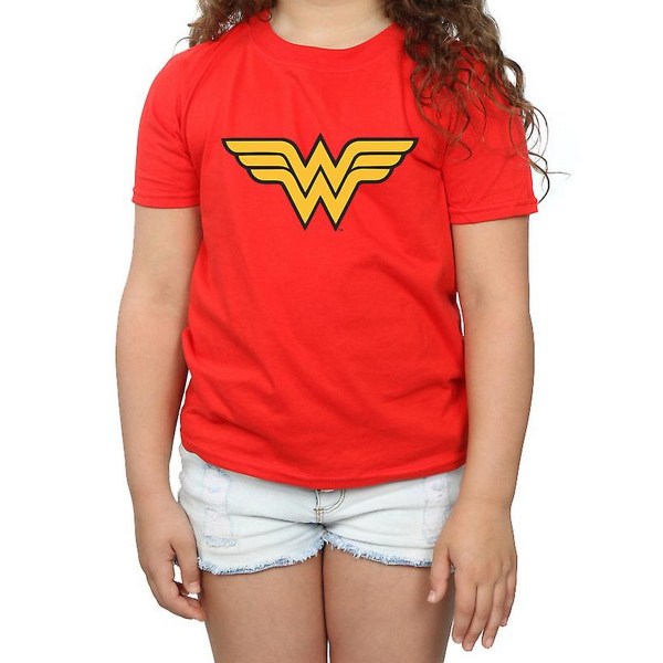 Wonder Woman Girls Logotyp bomull T-shirt 7-8 år Röd Red 7-8 Years