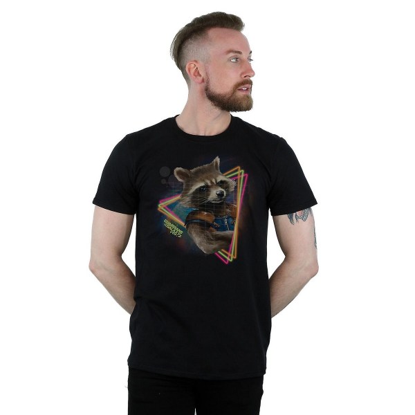 Guardians Of The Galaxy Mens Rocket Raccoon Neon bomull T-shirt Black M