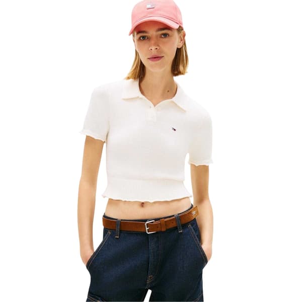 Tommy Jeans Dam/Dam Logotyp Pikétröja 8 UK Vit White 8 UK