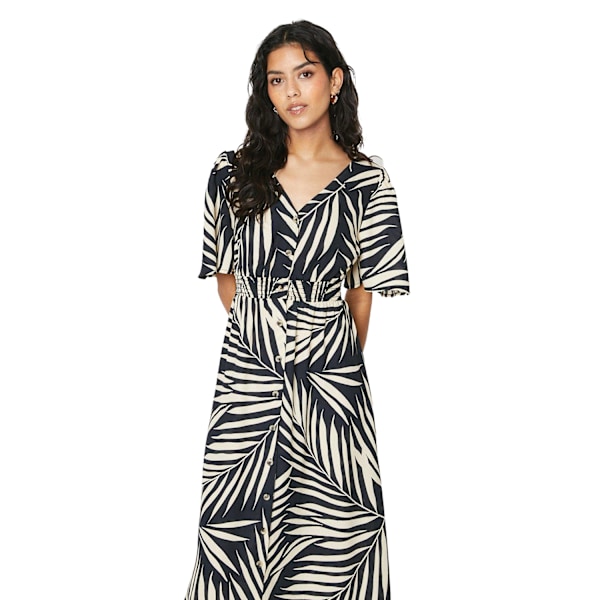 Dorothy Perkins Damklänning med palmmönster, knappdetalj, Petite, M Black/White 8 UK