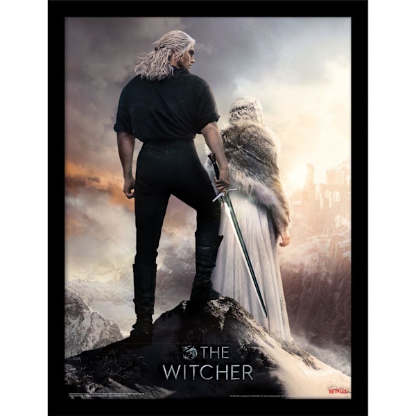 The Witcher Mountain View inramad affisch 40cm x 30cm Svart/Grå/ Black/Grey/White 40cm x 30cm