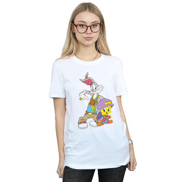 Looney Tunes Dam/Damer Bugs And Tweety Hip Hop Bomull Boyfriend T-Shirt White 5XL