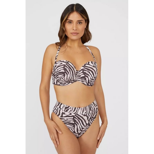 Underbara dam/dam zebra mönstrade mid rise bikiniunderdelar 10 U White/Brown 10 UK