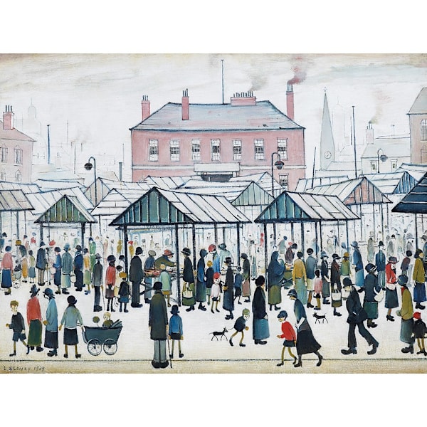 L.S. Lowry Marknadsscen Norra Staden 1939 Inramad Canvas Tavla Multicoloured 40cm x 50cm