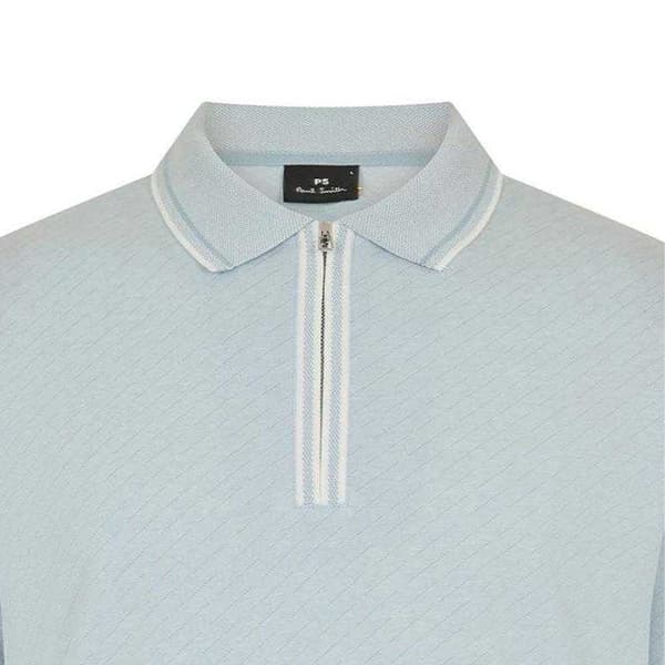Paul Smith Herr Diagonalrandig Pikétröja med Kort Dragkedja L Blå Blue L