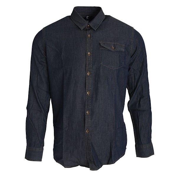 Premier Mens Jeans Stitch Långärmad Denimskjorta S Indigo Deni Indigo Denim S