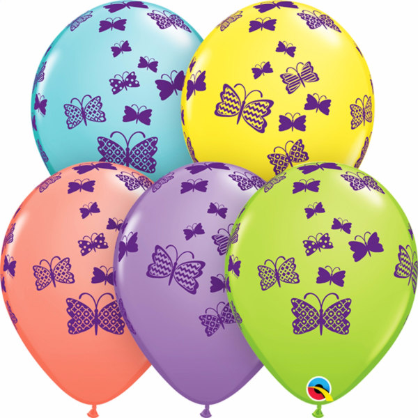 Qualatex Butterflies Design Sorbet latexballonger (paket med 25) Multicoloured One Size