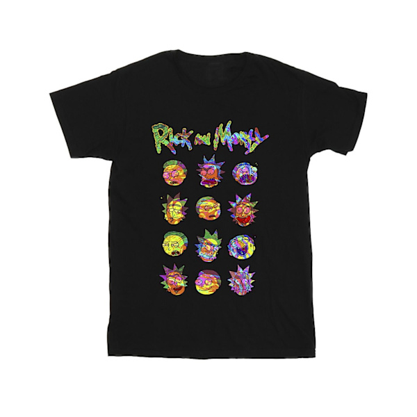 Rick And Morty Tie Dye Faces T-shirt för män 4XL Svart Black 4XL