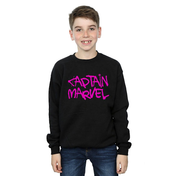 Marvel Boys Captain Marvel Spray Text Sweatshirt 7-8 år Svart Black 7-8 Years