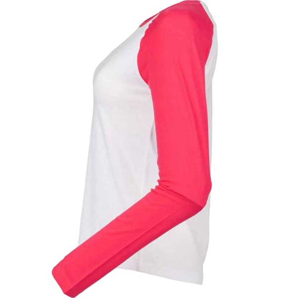 Skinni Fit Dam/Kvinnor Långärmad Baseball T-Shirt XS Vit White/Hot Pink XS