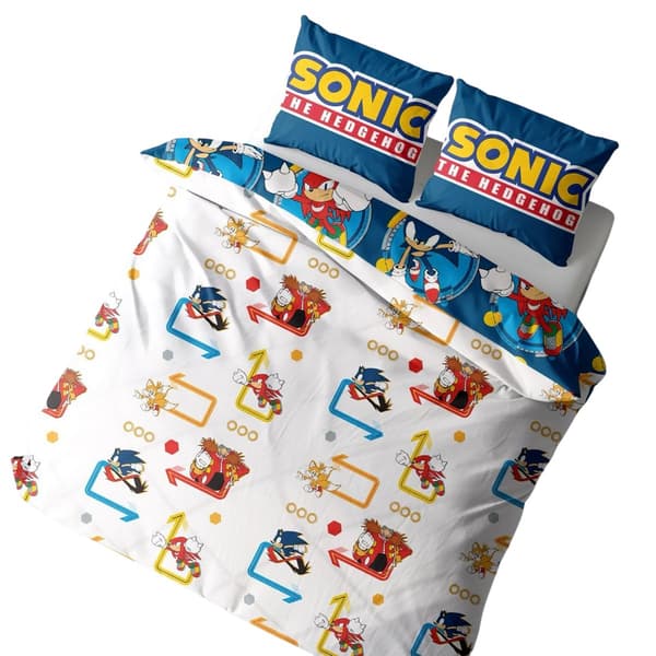 Sonic The Hedgehog Rings Vändbart Påslakanset Dubbel Blå Blue Double