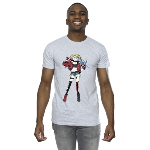 DC Comics Herr Harley Quinn Stående Pose T-shirt L Sports Grey Sports Grey L