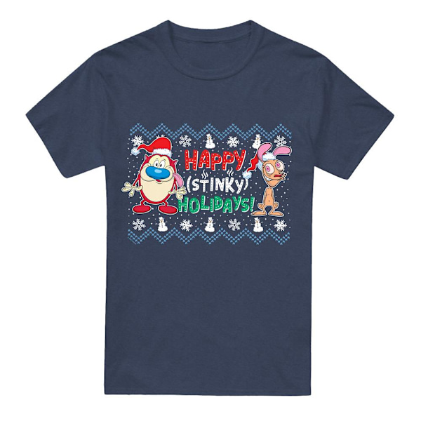 Ren & Stimpy Unisex Vuxen Glad Illaluktande Helger Jul Tröja Navy L