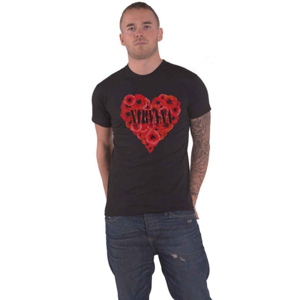 Nirvana Unisex Adult Poppy Heart Cotton T-Shirt L Svart Black L