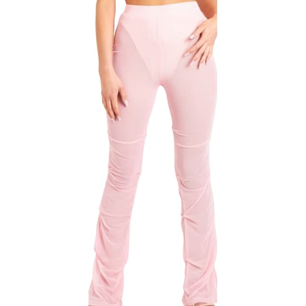 Missy Empire Dam/Dam Mesh Utsvängda Byxor 6 UK Rosa Pink 6 UK