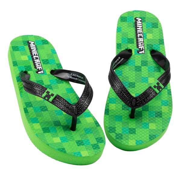 Minecraft Barn/Barn Creeper Flip Flops 1 UK Grönt Green 1 UK