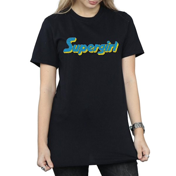 DC Comics Dam/Kvinnor Supergirl Crackle Logo Bomull Boyfriend Black S