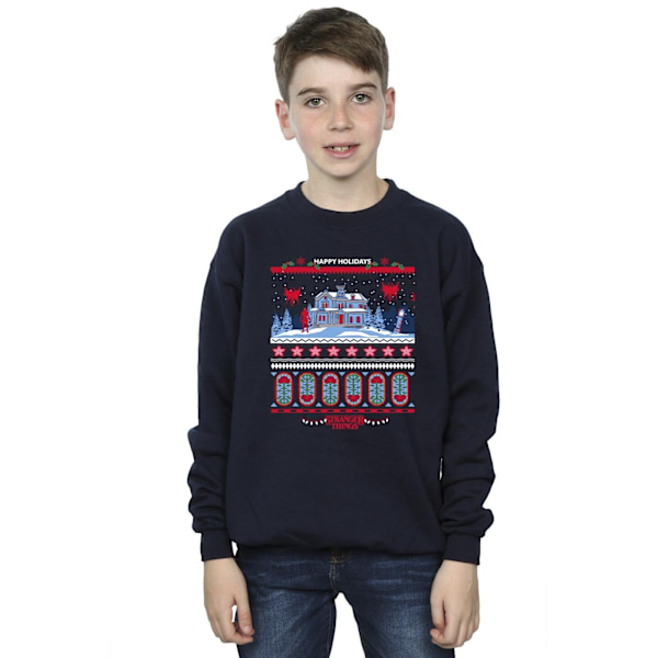 Netflix Boys Stranger Things Fair Isle Sweatshirt 7-8 år Marinblå Navy Blue 7-8 Years