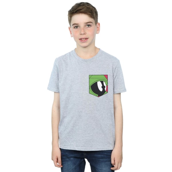 Looney Tunes Boys Marvin The Martian Face Faux Pocket T-Shirt 7 Sports Grey 7-8 Years