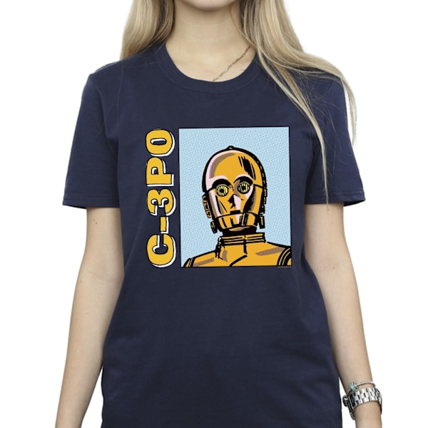 Star Wars Dam/Damer C3PO Line Art Bomull Boyfriend T-shirt Navy Blue S