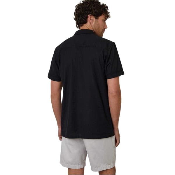 Threadbare Herrbroderad kortärmad bowlingskjorta med krage Black L