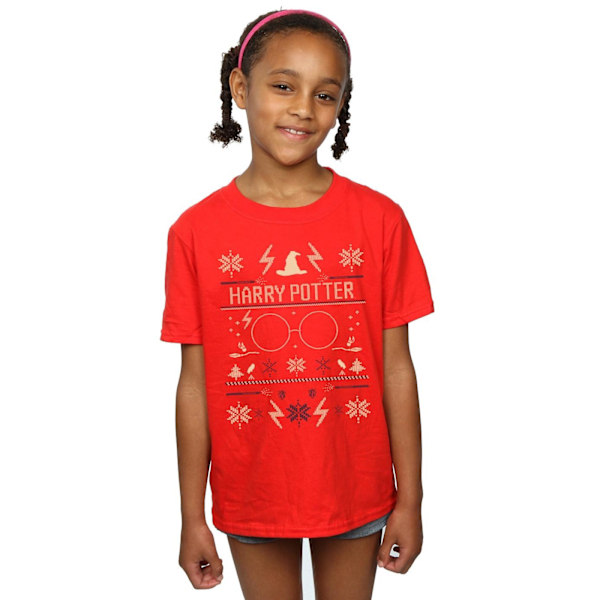 Harry Potter flickor julmönstrad bomull T-shirt 7-8 år R Red 7-8 Years