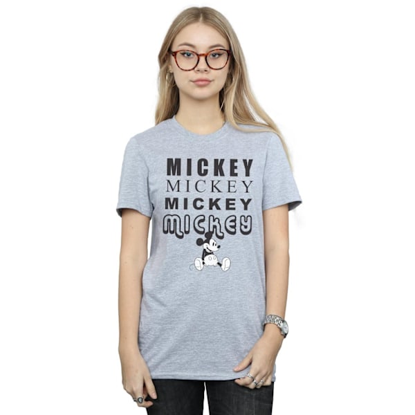 Disney Dam/Kvinnor Mickey Mouse Sittande Bomull Boyfriend T-Sh Sports Grey S