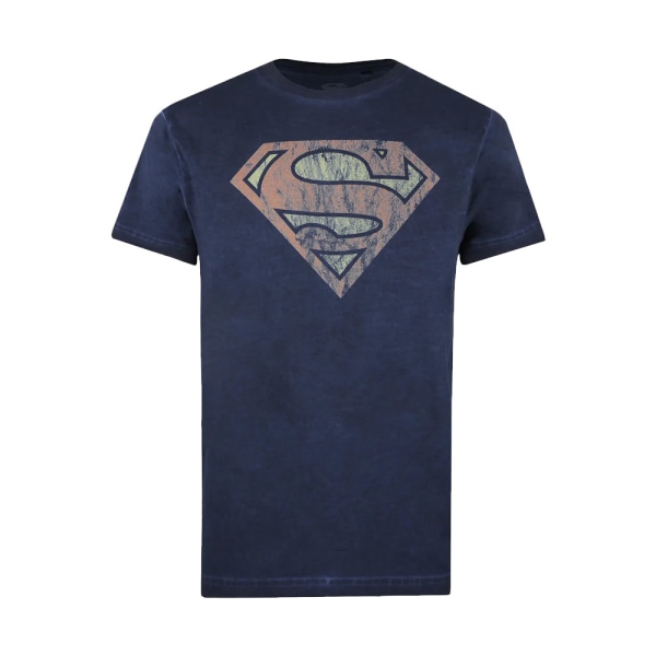 Superman Mens Vintage Acid Wash T-shirt L Marinblå Navy L