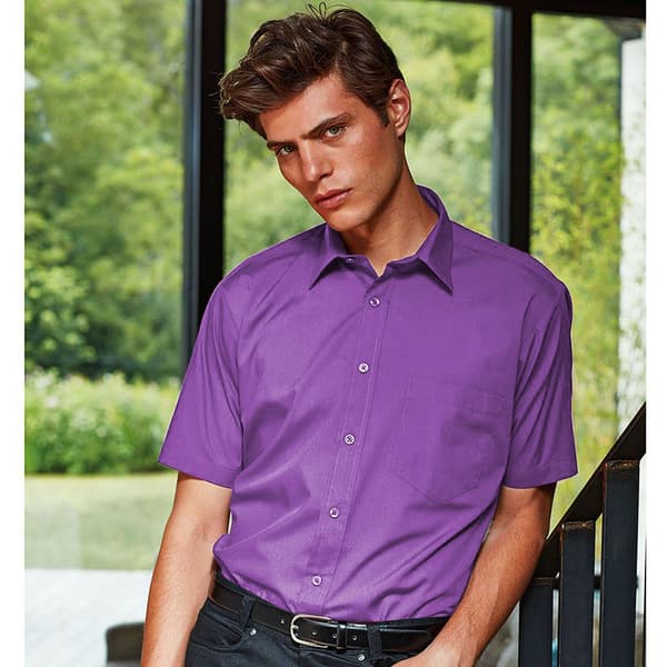 Premier Mens Short Sleeve Formal Poplin Plain Work Shirt 17 Ric Rich Violet 17