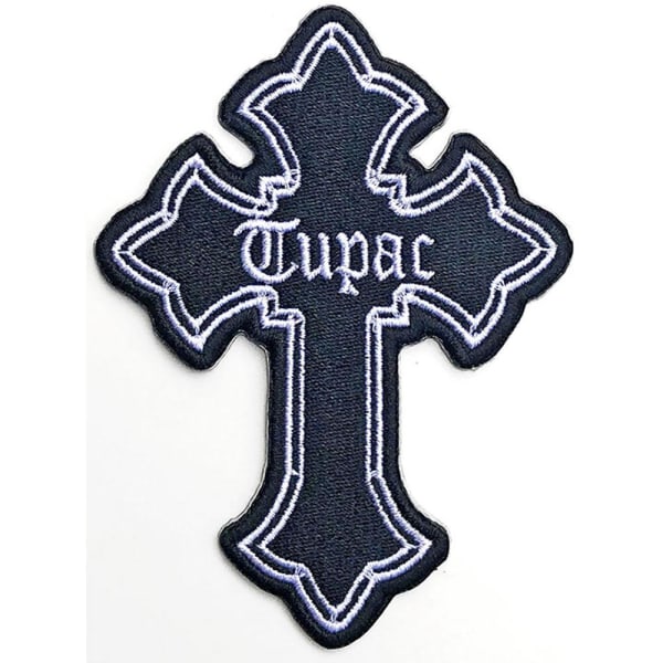 Tupac Shakur Cross Iron On Patch One Size Svart/Grå Black/Grey One Size