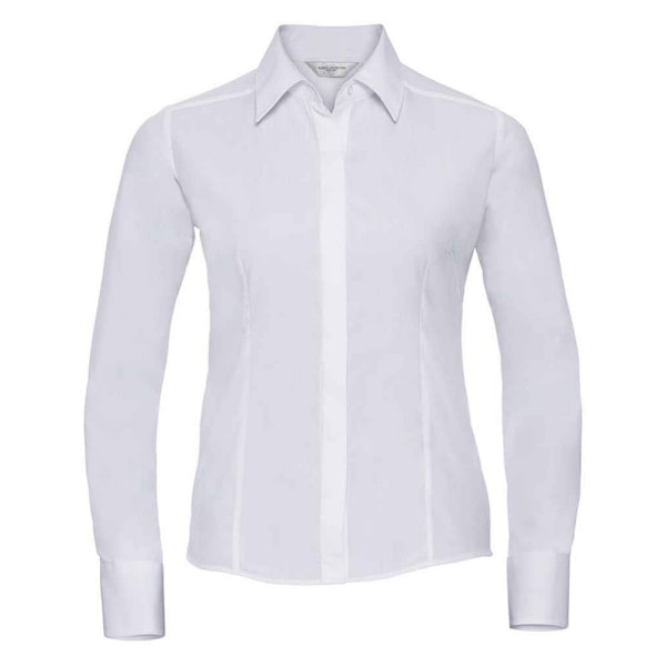 Russell Collection Dam/Kvinnor Poplin Smal Passform Långärmad För White 22 UK