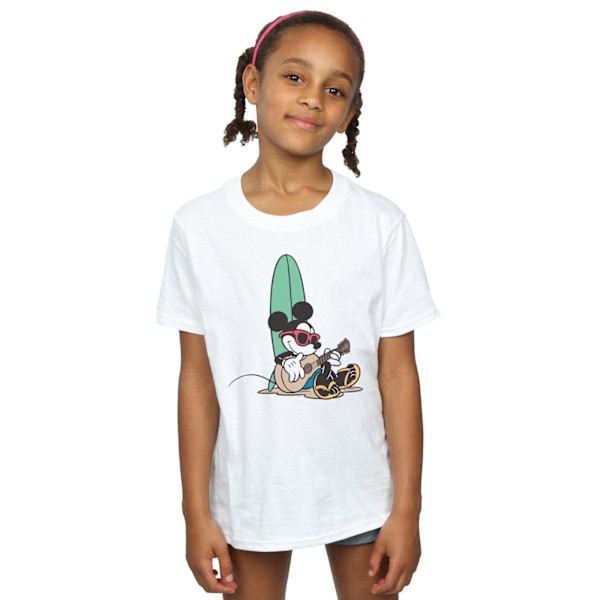 Disney Girls Mickey Mouse Surf And Chill Bomull T-shirt 7-8 År White 7-8 Years