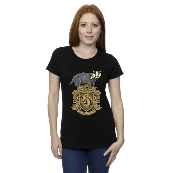 Harry Potter Dam/Kvinnor Hufflepuff Sketch Crest Bomull T-shirt Black XXL